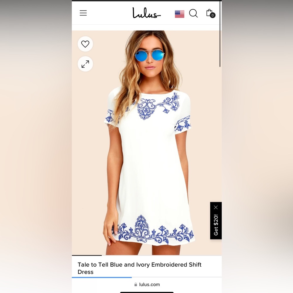 Lulu's White Shift Dress with Blue Embroidered Trim